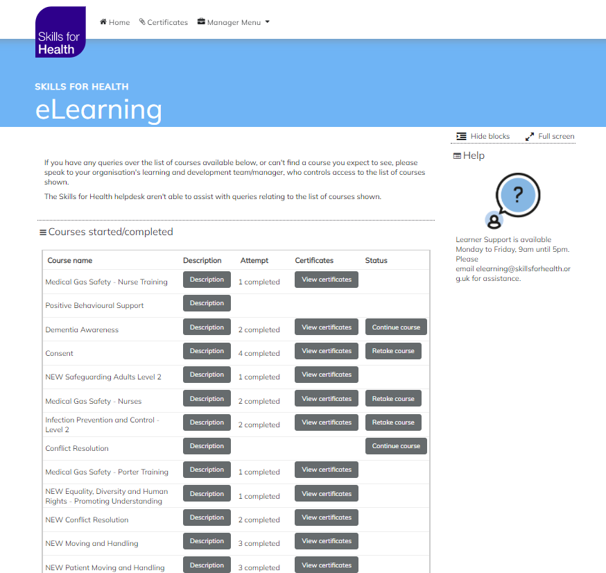 Screenshot of the old eLearning Platform